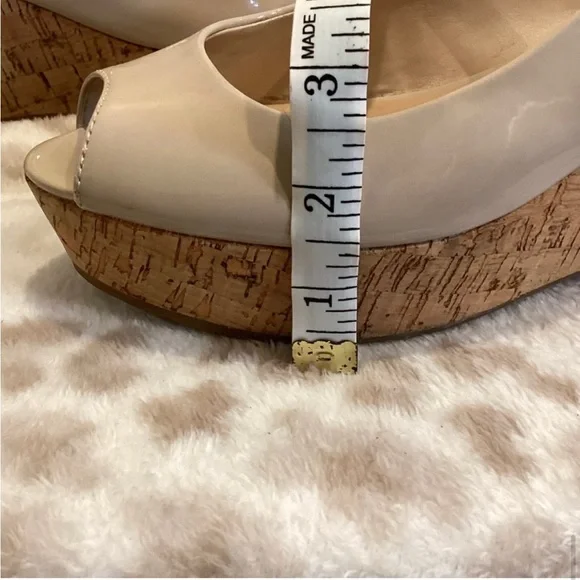 Marc Fisher Nude Patent Leather Peep Toe Wedge
Sandal, Size 8 - Picture 9 of 10